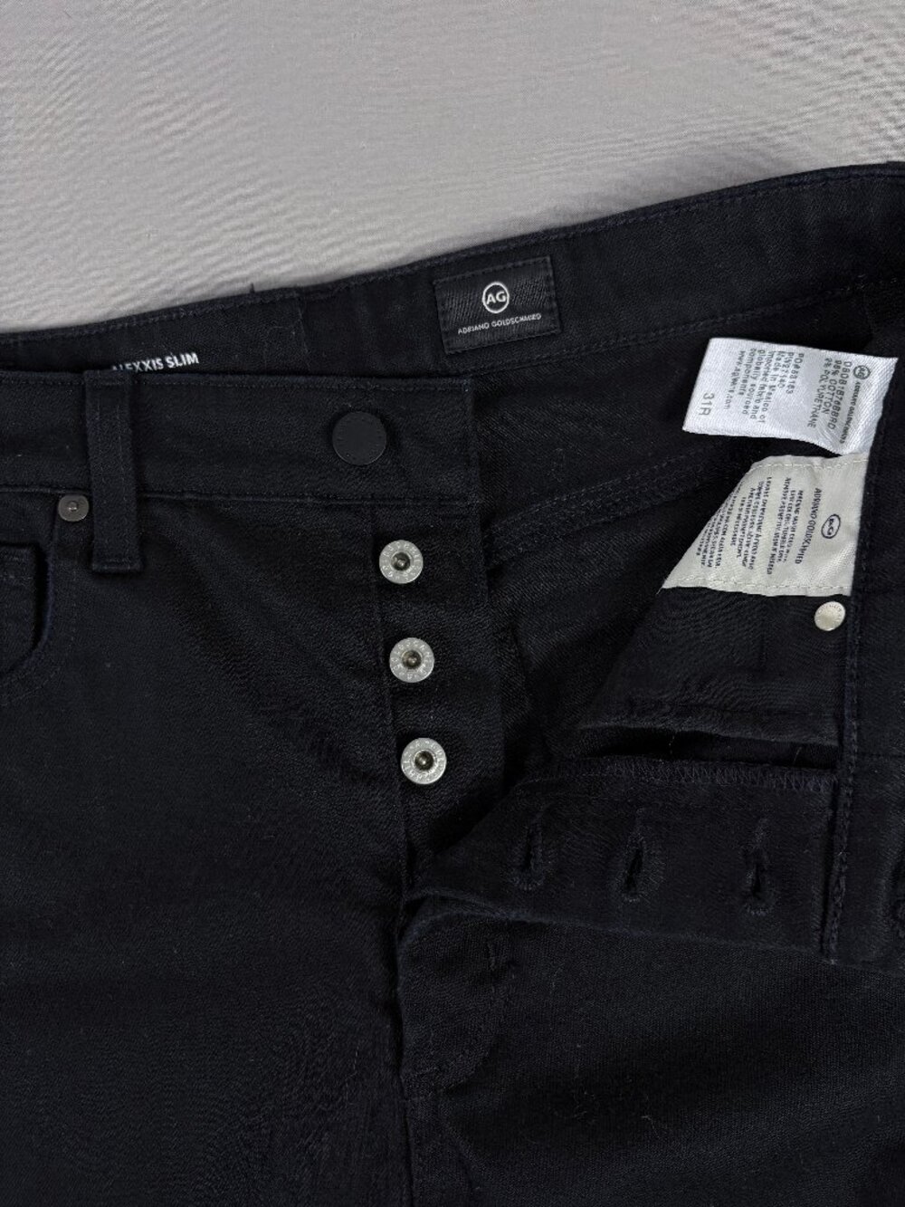 AG Alexxis Slim High Rise Distressed Black Jeans 31R